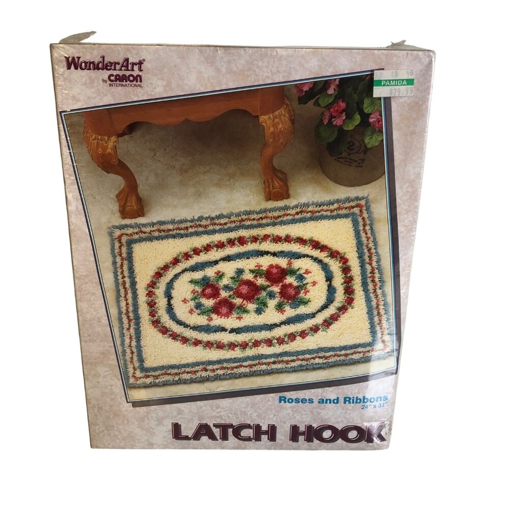 WonderArt Roses and Ribbons Latch Hook Kit 24in X 34in Floral Home Decor Vintage